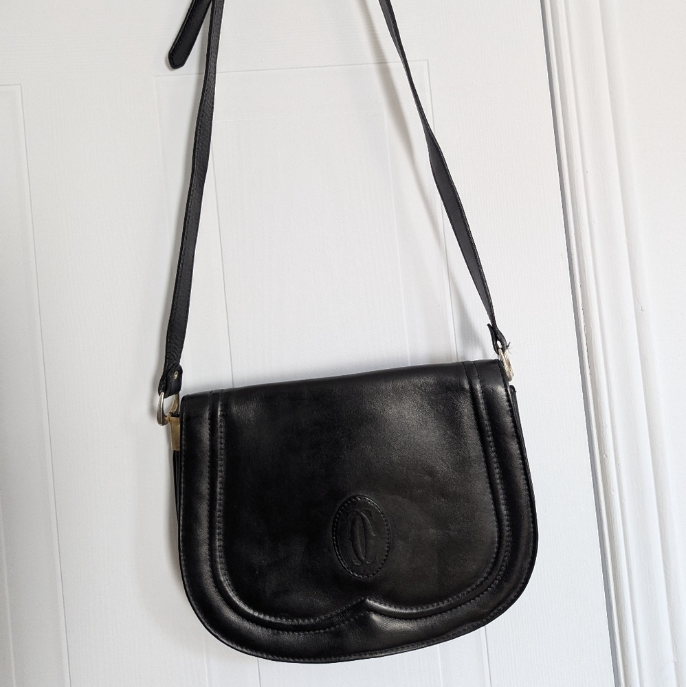 Cartier Vintage 1980s Black Leather Bag